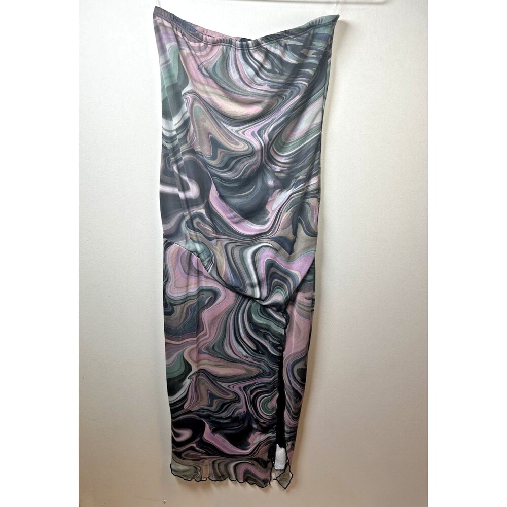 VTG Y2K Caution To The Wind Artsy Lettuce Hem Bodycon Dress S Fairy Grunge Edgy